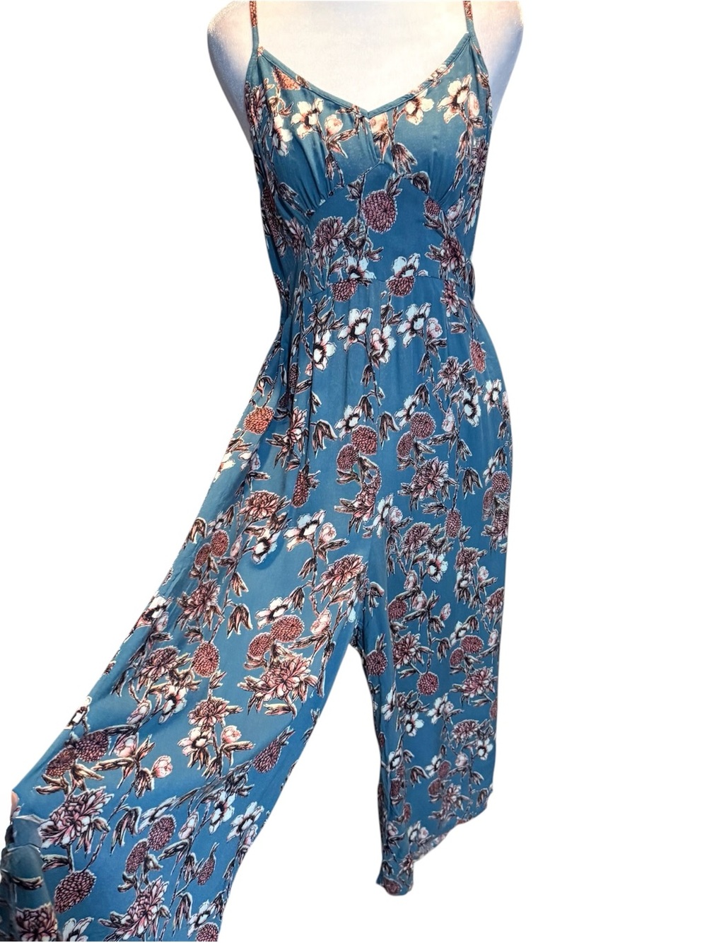 Xhilaration Blue Floral Wide-Leg Halter Jumpsuit